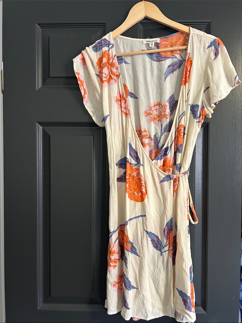 Billabong Ivory Mini Wrap Dress with Orange and Purple Floral